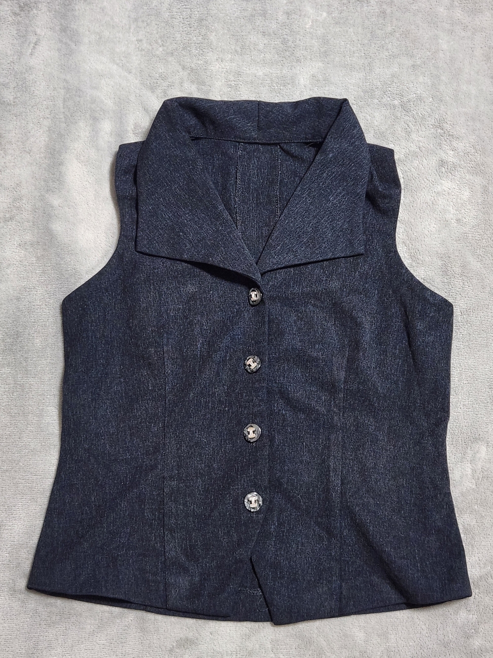 Vintage Womens Charcoal Gray Tailored Vest Waistcoat Wide Collar Button Up